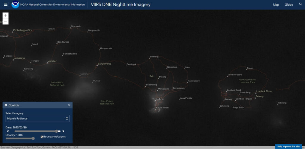 Bali 1 day after Nyepi, view from space, March 30, 2025