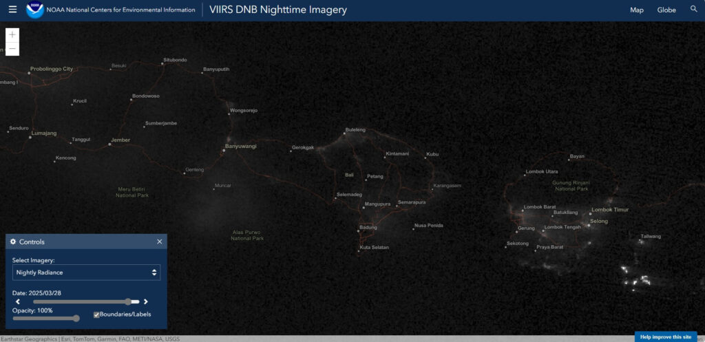 Bali 1 day to Nyepi, view from space, March 28, 2025