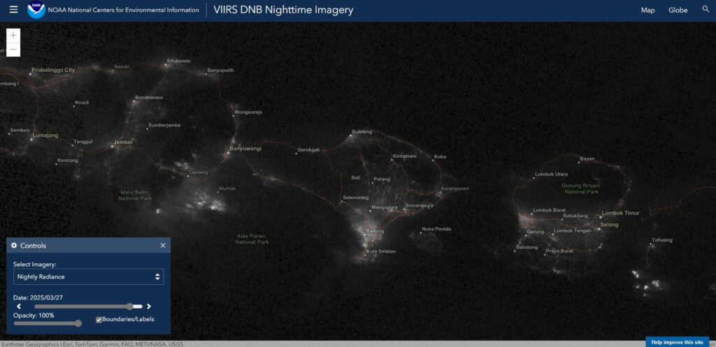 Bali 2 days to Nyepi, view from space, March 27, 2025